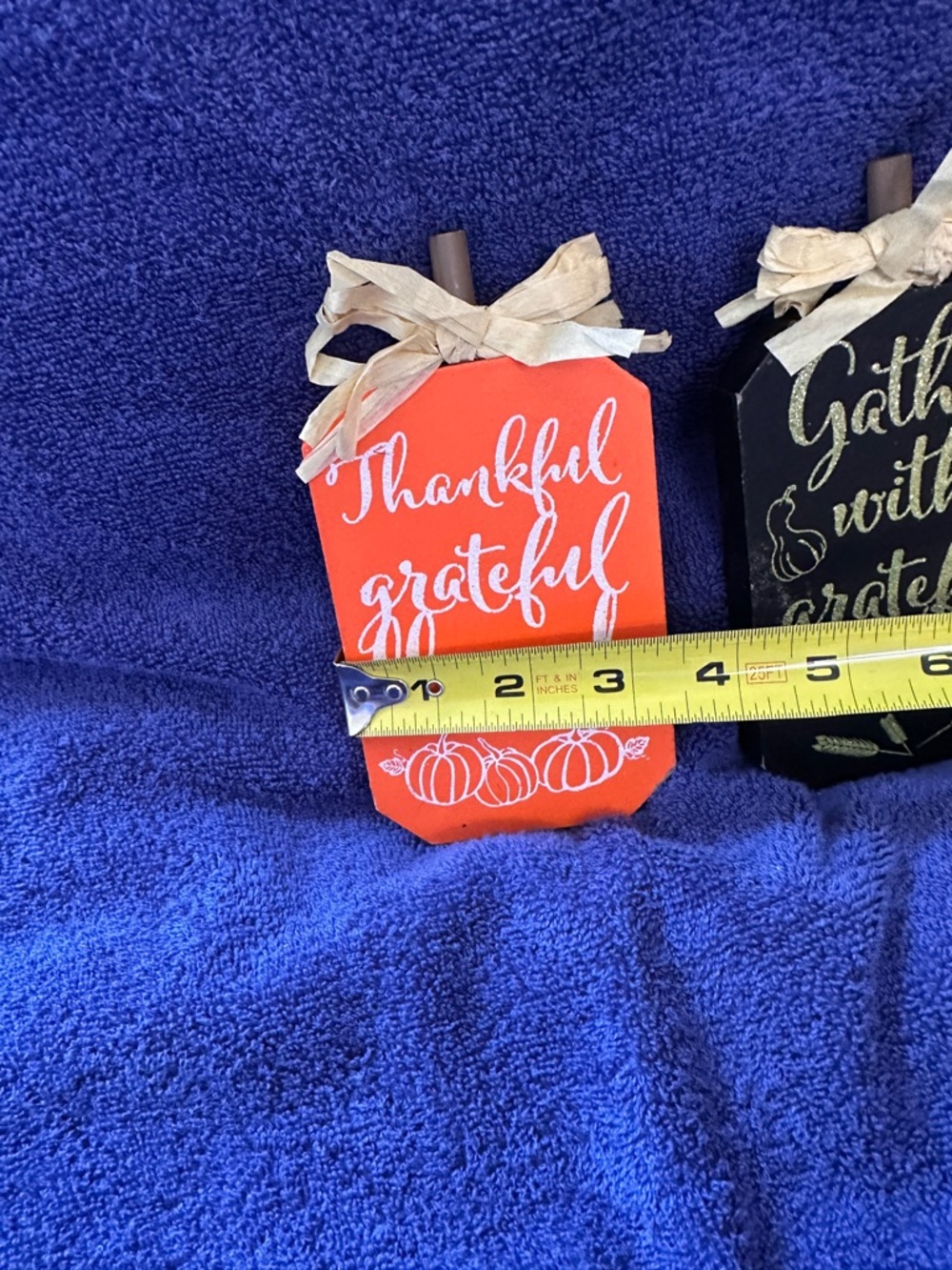 Thankful Grateful Blessed & Gather With Grateful Hearts Tags - Wooden.  Like New - Picture 3 of 4